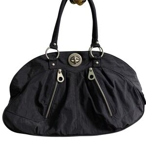 Baggallini Black Nylon Hobo Shoulder Bag Turn Lock Multi Pocket Travel Tote